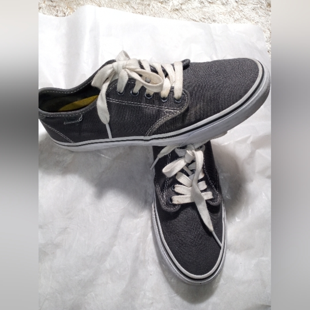 Vans Gray and White Canvas Sneakers Low-Top - Picture 4 of 10